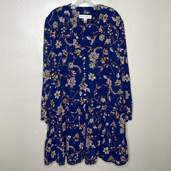 EMMA & MICHELE Mini Dress or Long Blouse Navy Floral V-Neck Ruffle Hem 3X - Picture 1 of 12